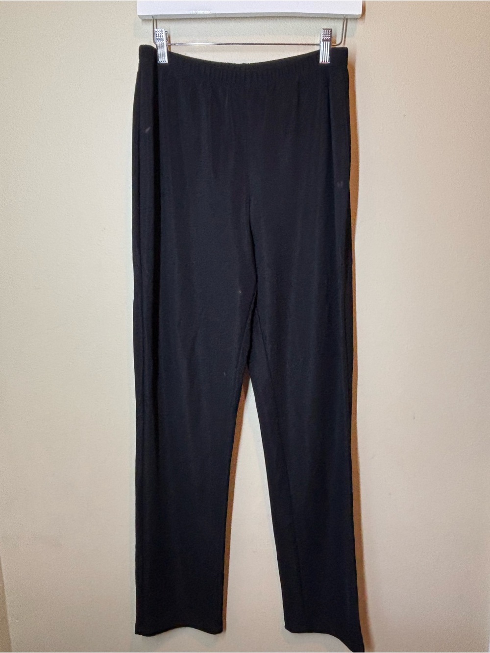 Susan Graver Black Straight-Leg Stretch Pants, liquid knit, medium tall!